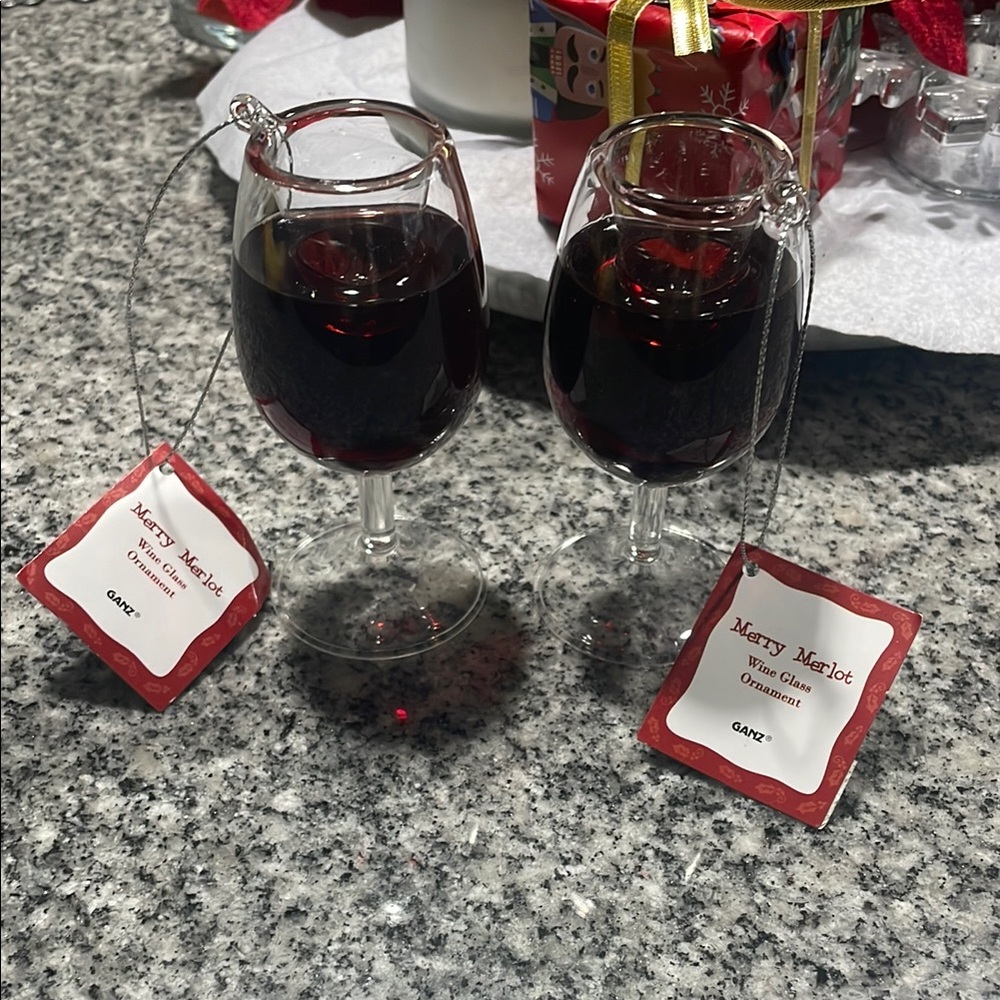 Set of 2 - Merry Merlot Wine Glass Ornaments - Picture 3 of 3
